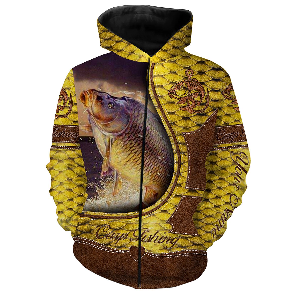 Carp Fishing Scale Customize Name 3D All Over Print Shirts  Zip Up Hoodie Zip Up Hoodie