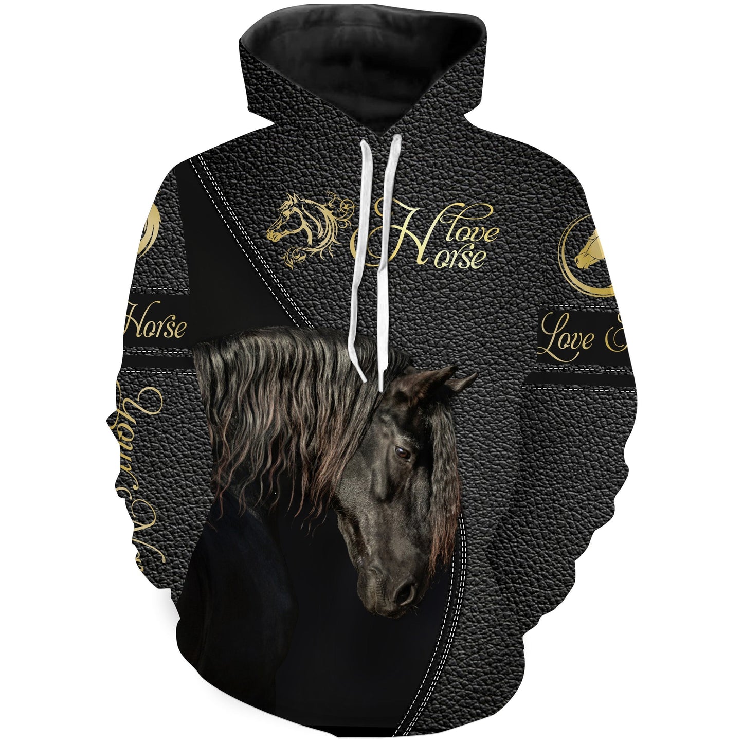 Personalized Black Friesian Horse Love Horse Full Printing Hoodie Hoodie