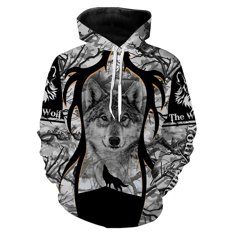 Winter wolf hunting wolf shirt camo 3D All Over Printed Shirts, Personalized gifts for wolf lovers NQS4068 Hoodie