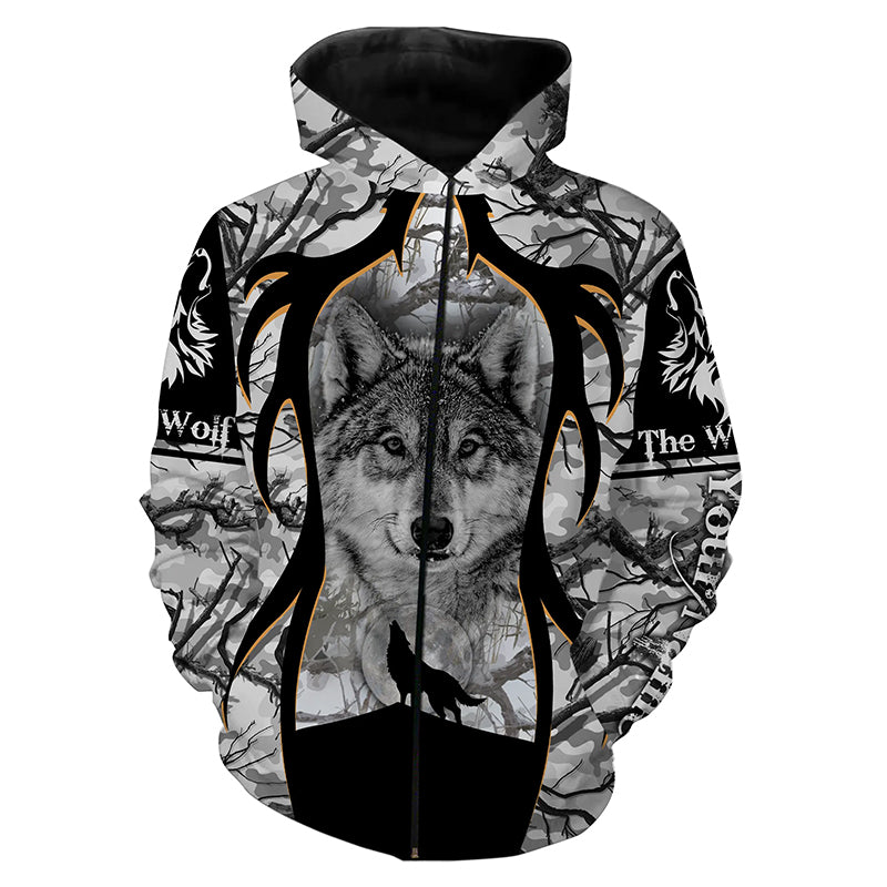 Winter wolf hunting wolf shirt camo 3D All Over Printed Shirts, Personalized gifts for wolf lovers NQS4068 Zip up hoodie