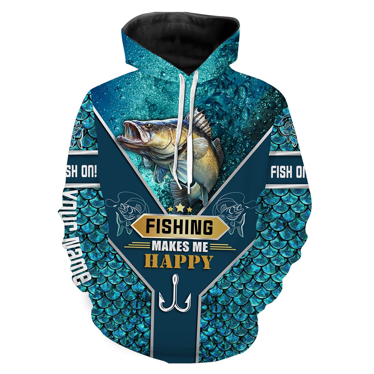 Walleye Fishing Makes Me Happy Customized Name 3D All Over Print Shirts Nqs552 Hoodie Hoodie