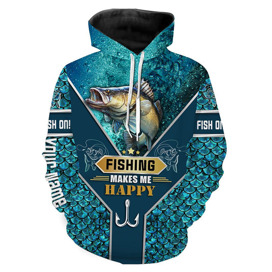 Walleye Fishing Makes Me Happy Customized Name 3D All Over Print Shirts Nqs552 Hoodie Hoodie