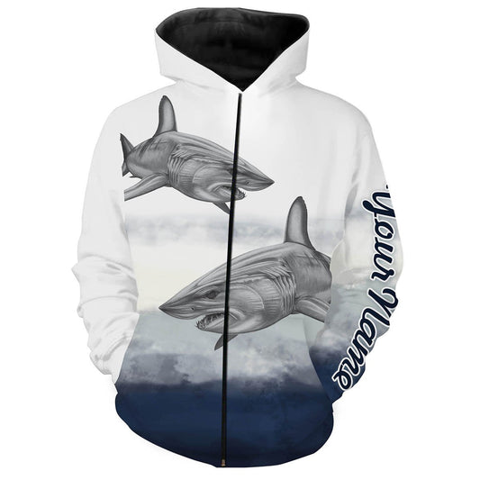 Shark Fishing Customize Name 3D All Over Printed Shirts For Adult And Kid Personalized Fishing Gift NQS260 Zip up hoodie