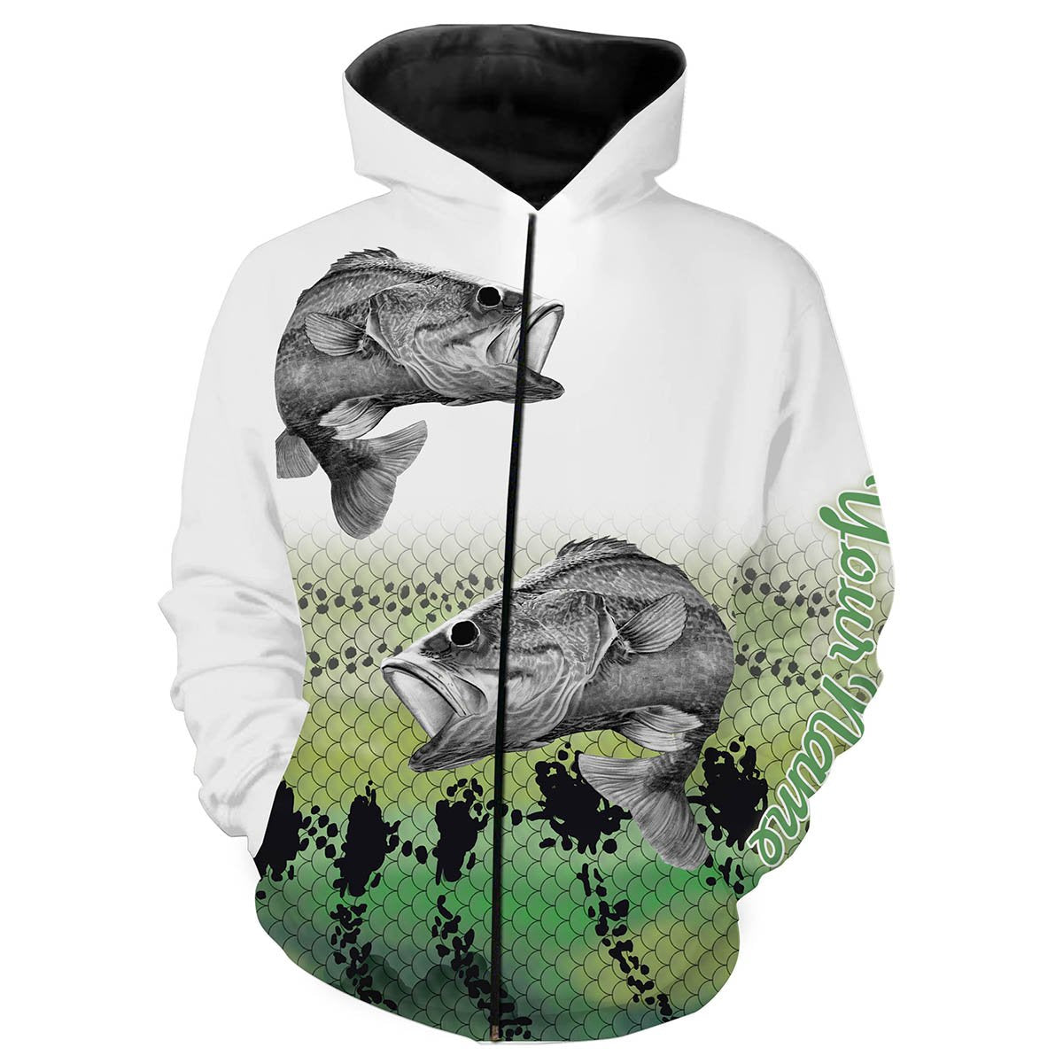 Largemouth Bass Fishing Customize Name 3D All Over Printed Shirts For Adult And Kid Personalized Fishing Gift NQS266 Zip up hoodie