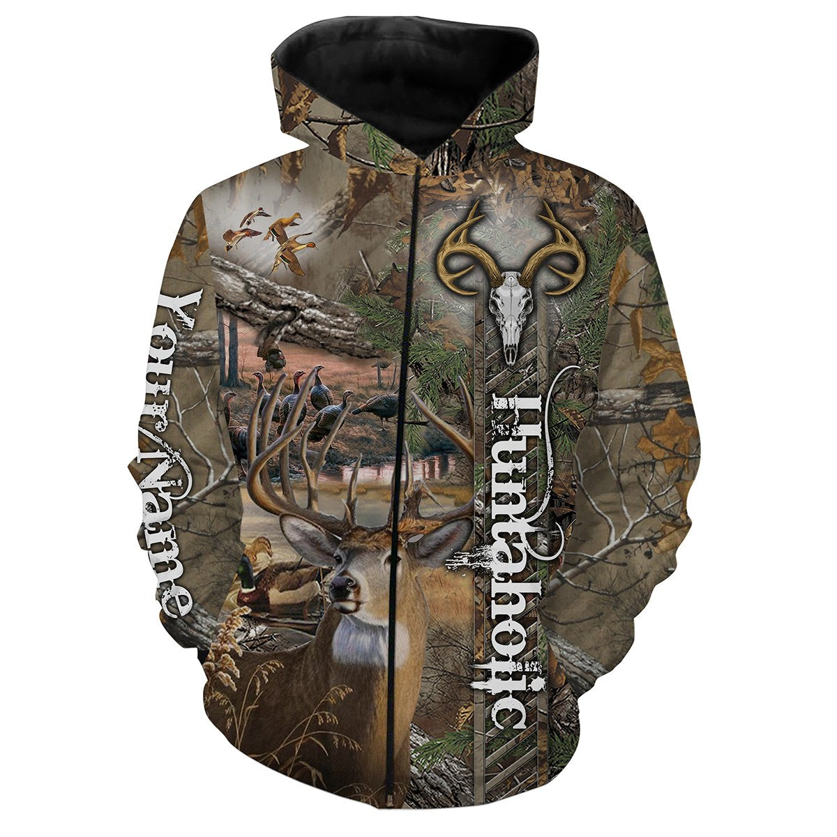 Deer Hunting Camo Huntaholic Customize Name 3D All Over Printed Shirts Personalized gift For Hunting Lovers NQS697 Zip up hoodie