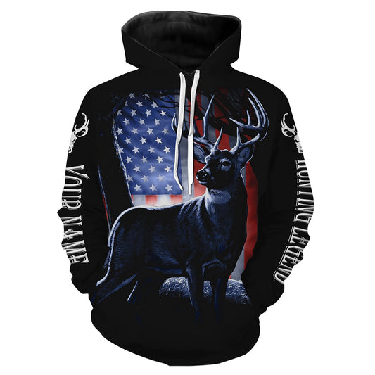 Deer Hunting American Flag patriotic Customize Name 3D All Over Printed Shirts NQS698 Hoodie