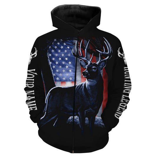 Deer Hunting American Flag patriotic Customize Name 3D All Over Printed Shirts NQS698 Zip up hoodie