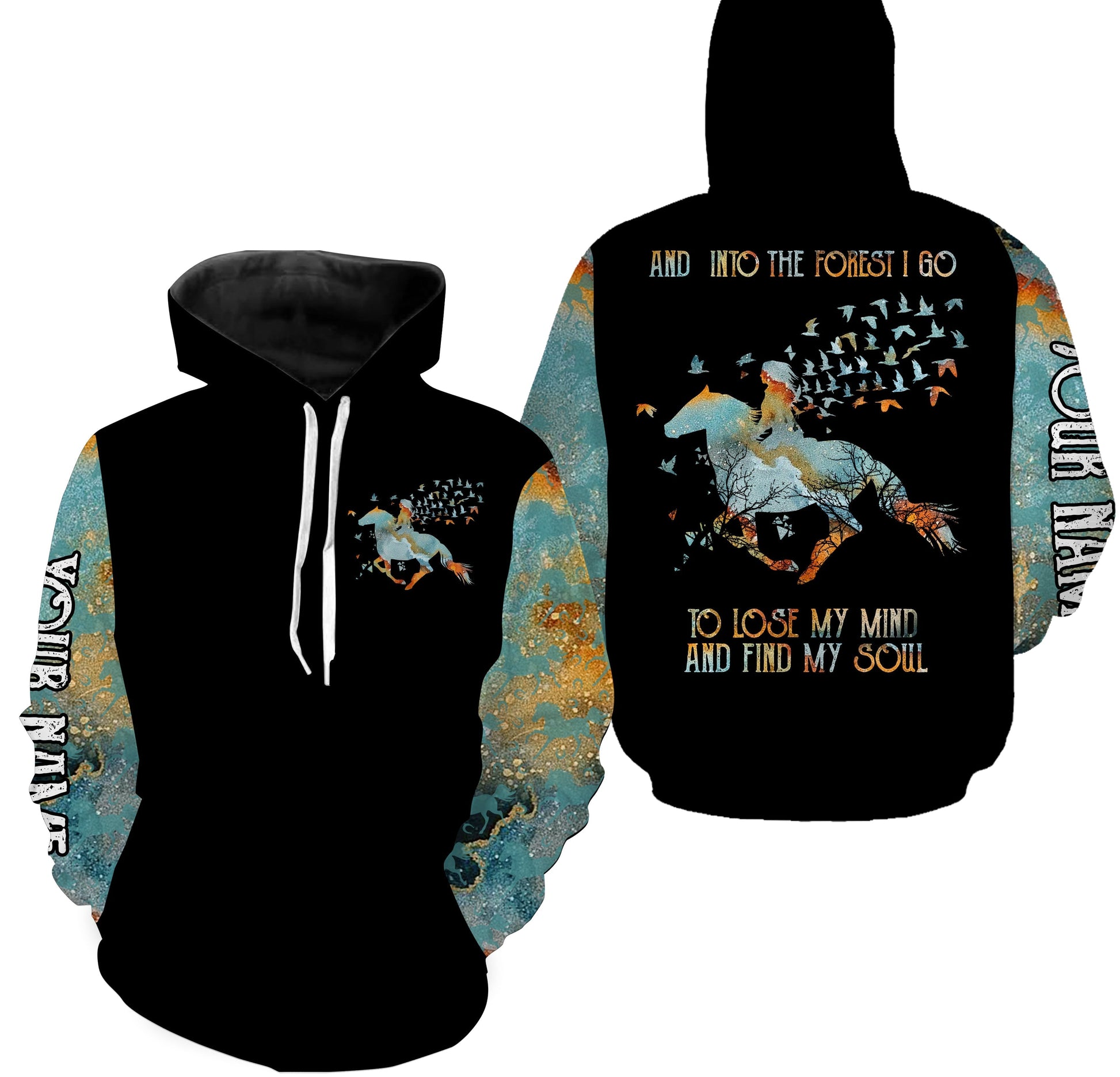 And into the forest I go to lose my mind and find my soul custom name girl riding horse shirts NQS3040