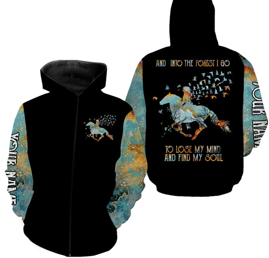 And into the forest I go to lose my mind and find my soul custom name girl riding horse shirts NQS3040