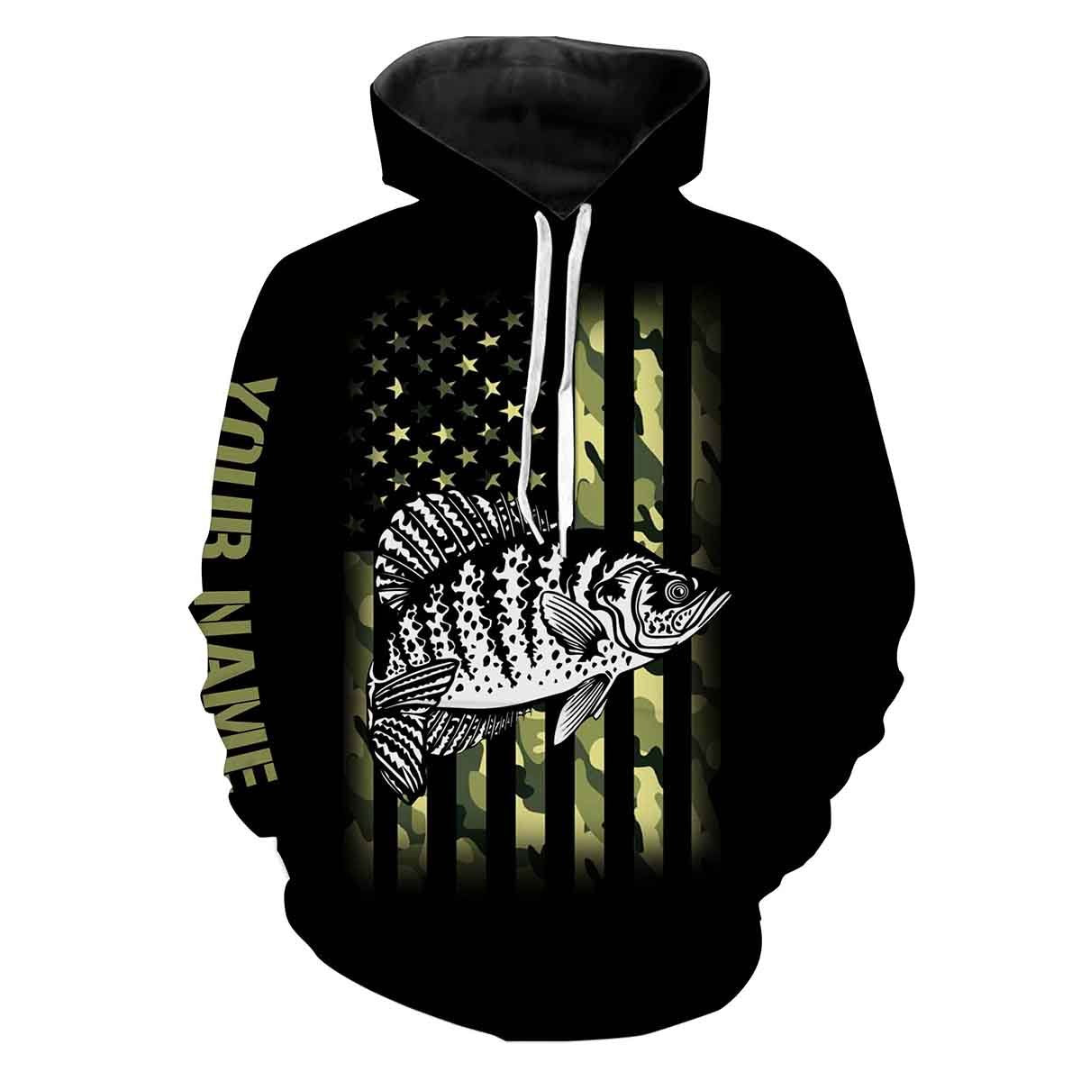 Crappie Fishing American Flag patriotic Black Camo Custom Name 3D All Over Printed Shirts NQS341