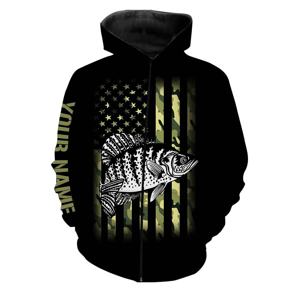 Crappie Fishing American Flag patriotic Black Camo Custom Name 3D All Over Printed Shirts NQS341