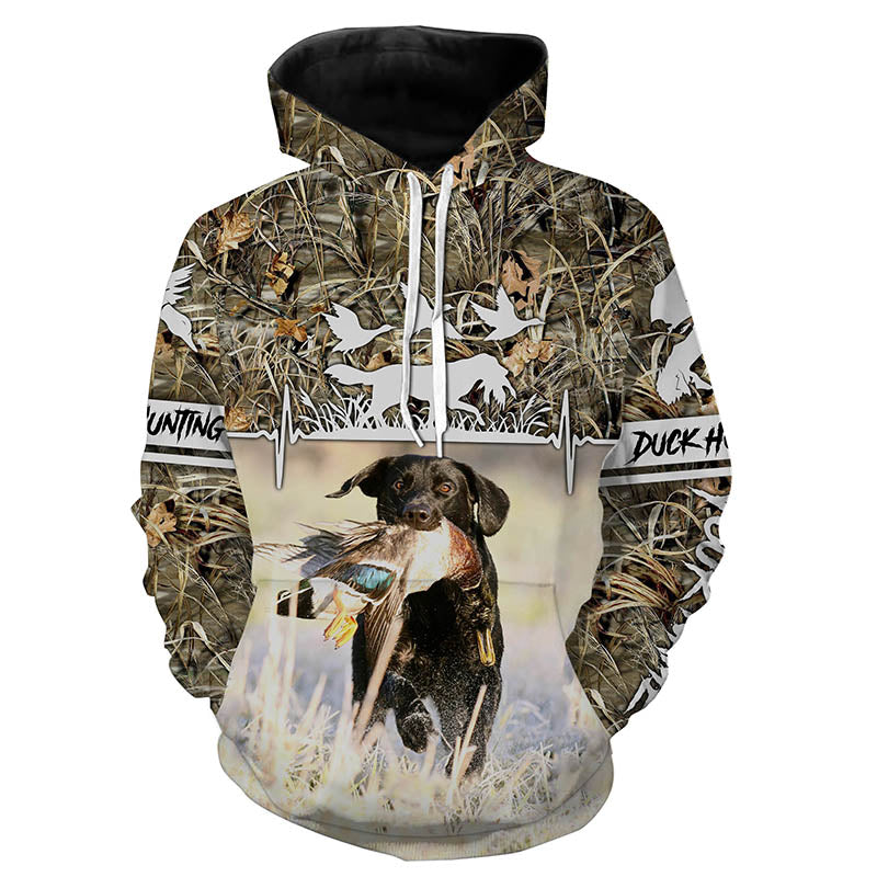 Duck hunting with dog Labrador Retriever waterfowl camo custom name 3D duck hunter hunting apparel NQS3909