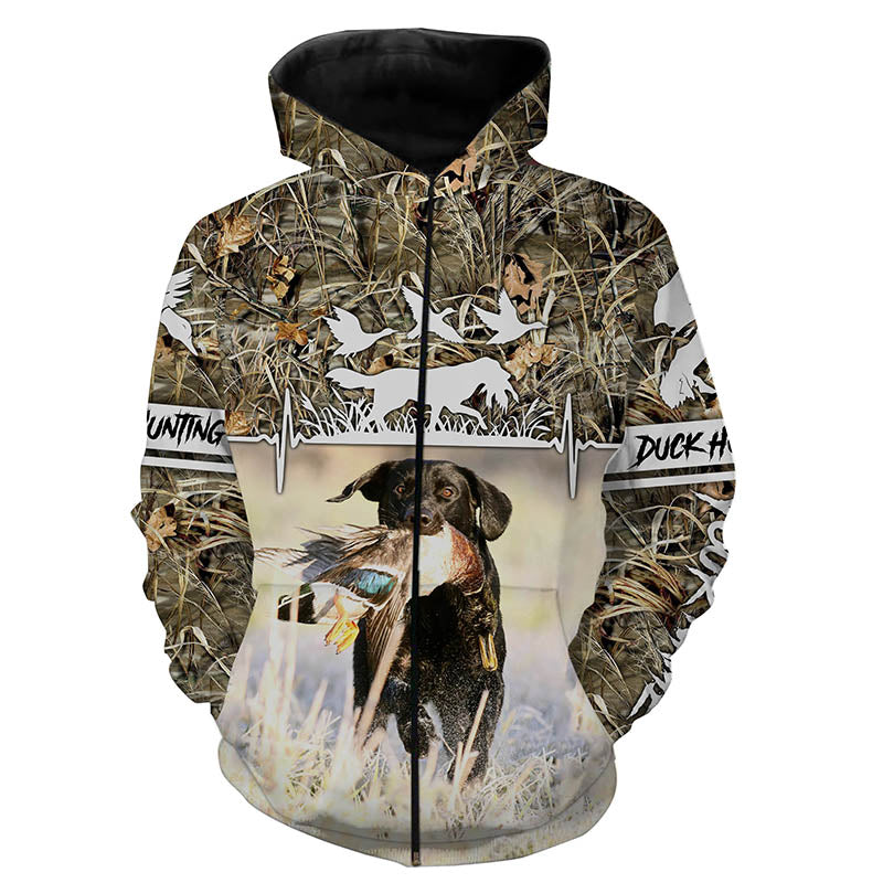 Duck hunting with dog Labrador Retriever waterfowl camo custom name 3D duck hunter hunting apparel NQS3909