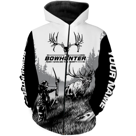 Bowhunter elk hunting black and white Customize Name 3D All Over Printed Shirts NQS1424