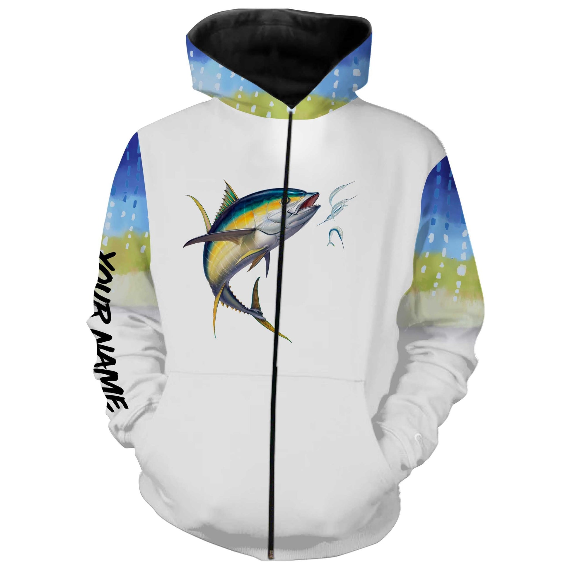 Tuna Fishing 3D All Over print shirts personalized fishing apparel for Adult and kid NQS578 Zip up hoodie