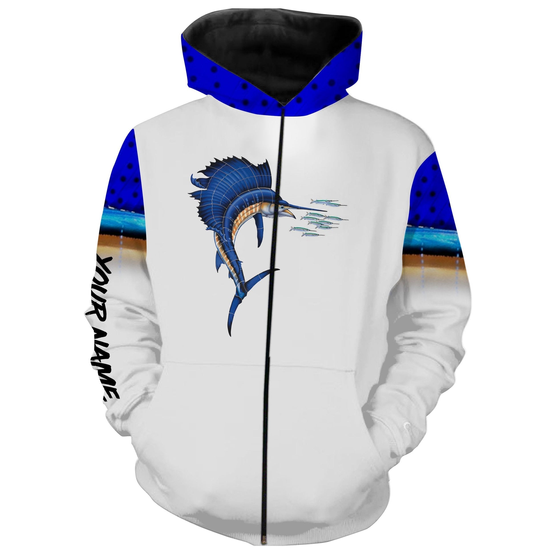 Sailfish Fishing 3D All Over print shirts personalized fishing apparel for Adult and kid NQS579 Zip up hoodie