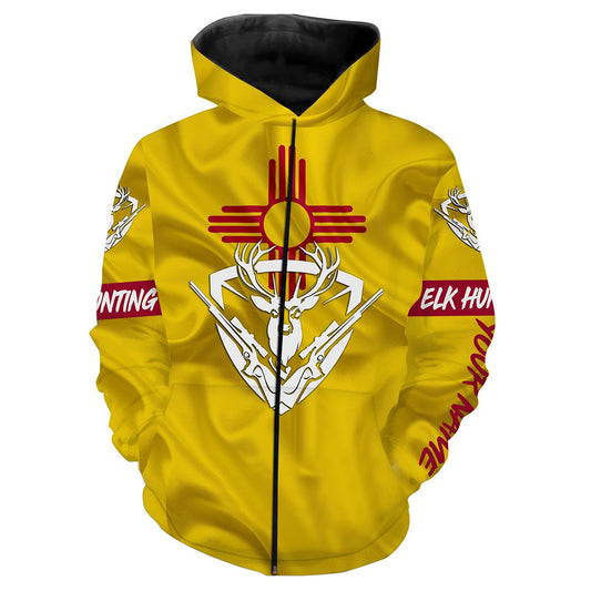 New Mexico Nm Elk Hunting Customize Name 3D All Over Printed Shirts For Adult And Kid Personalized Hunting Gift Nqs591 Zip Up Hoodie Zip Up Hoodie