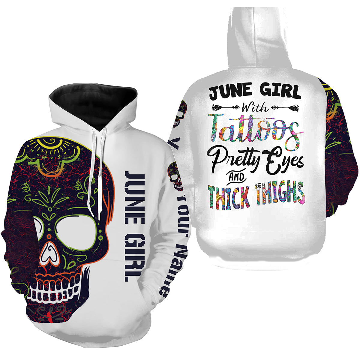 Skull June Girl Custom Name 3D Full Printing Shirts Hoodie Hoodie