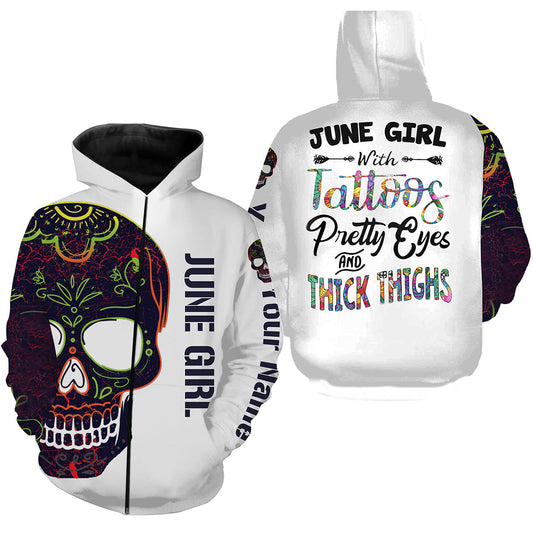 Skull June Girl Custom Name 3D Full Printing Shirts Zip Up Hoodie Zip Up Hoodie