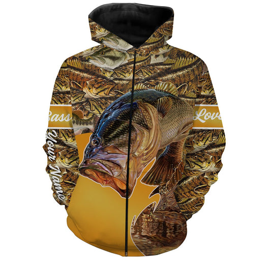 Largemouth Bass Fishing Camo Customize Name All Over Print Shirts Zip Up Hoodie Zip Up Hoodie