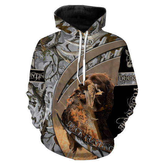 Duck Hunting With Dog Boykin Spaniel winter waterfowl camo Customize Name 3D All Over Printed Shirt NQS3774