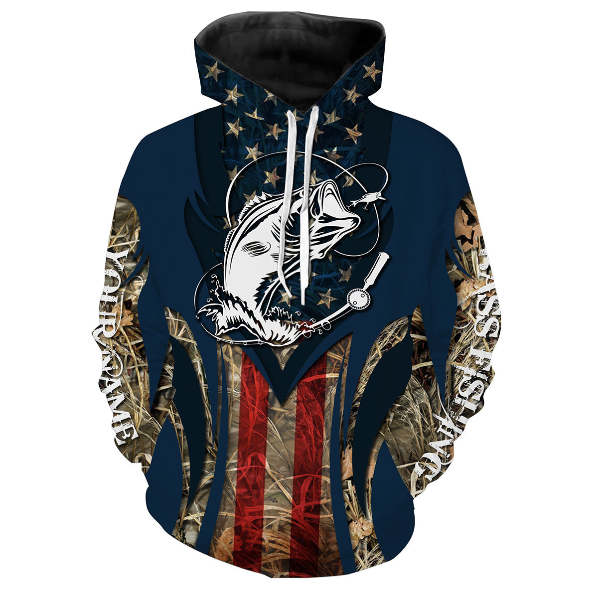 Largemouth Bass Fishing 3D American Flag Customize Name All Over Print Shirts Nqs491 Hoodie Hoodie