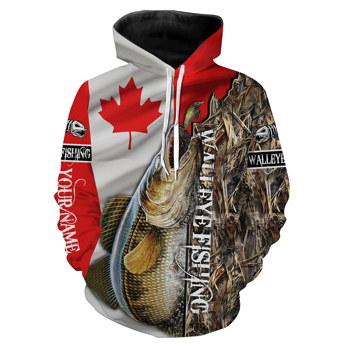 Walleye Fishing Canada Flag Custom name All over print shirts - personalized fishing gift for men Hoodie