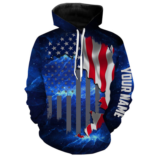 American Flag Universe patriotic Custom name All over print shirts - personalized fishing gift for men Hoodie