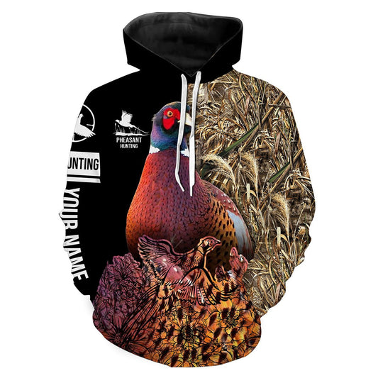 Pheasant Hunting Camo Customize Name 3D All Over Printed Shirts Personalized Hunting gift For Adult And Kid NQS631 Hoodie