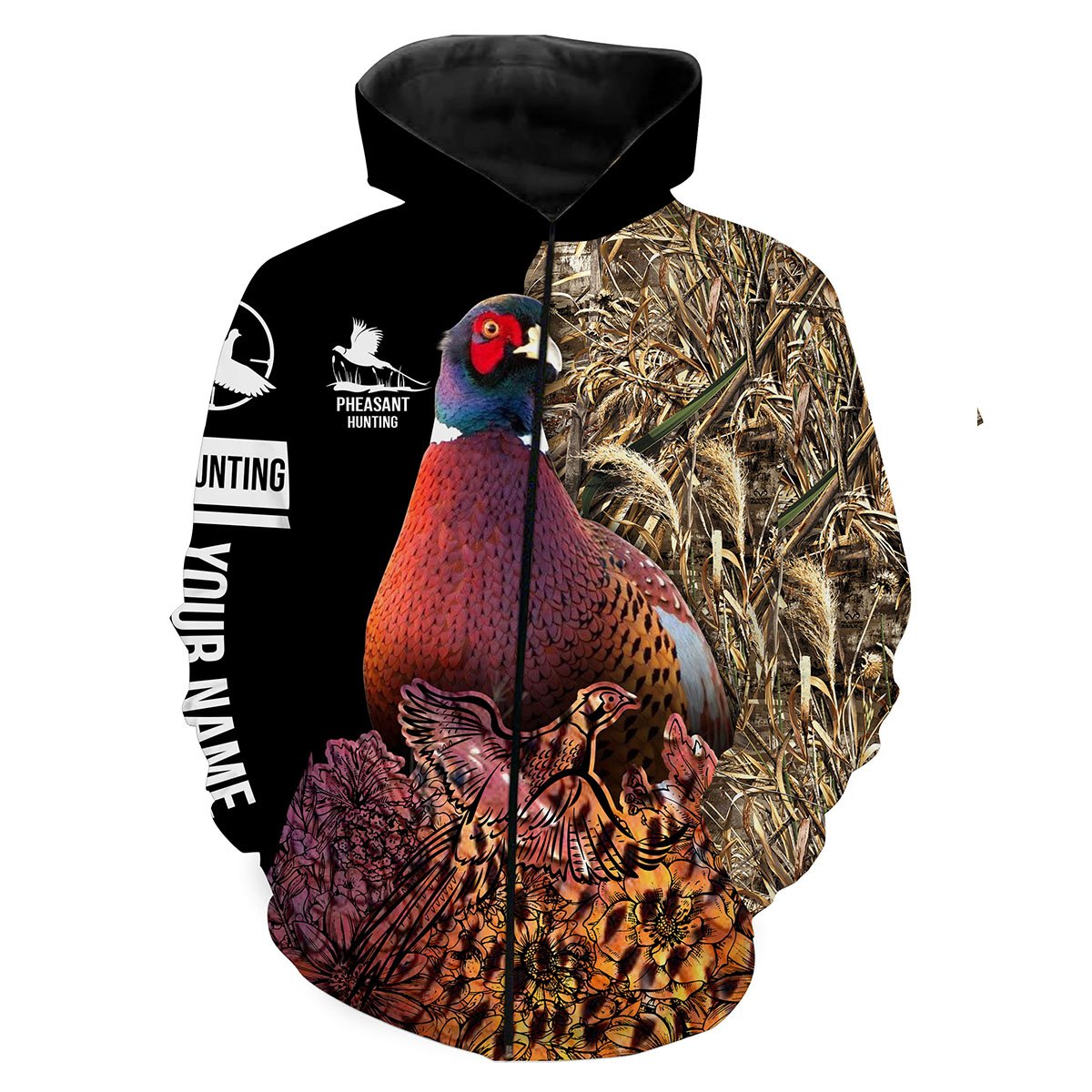 Pheasant Hunting Camo Customize Name 3D All Over Printed Shirts Personalized Hunting gift For Adult And Kid NQS631 Zip up hoodie