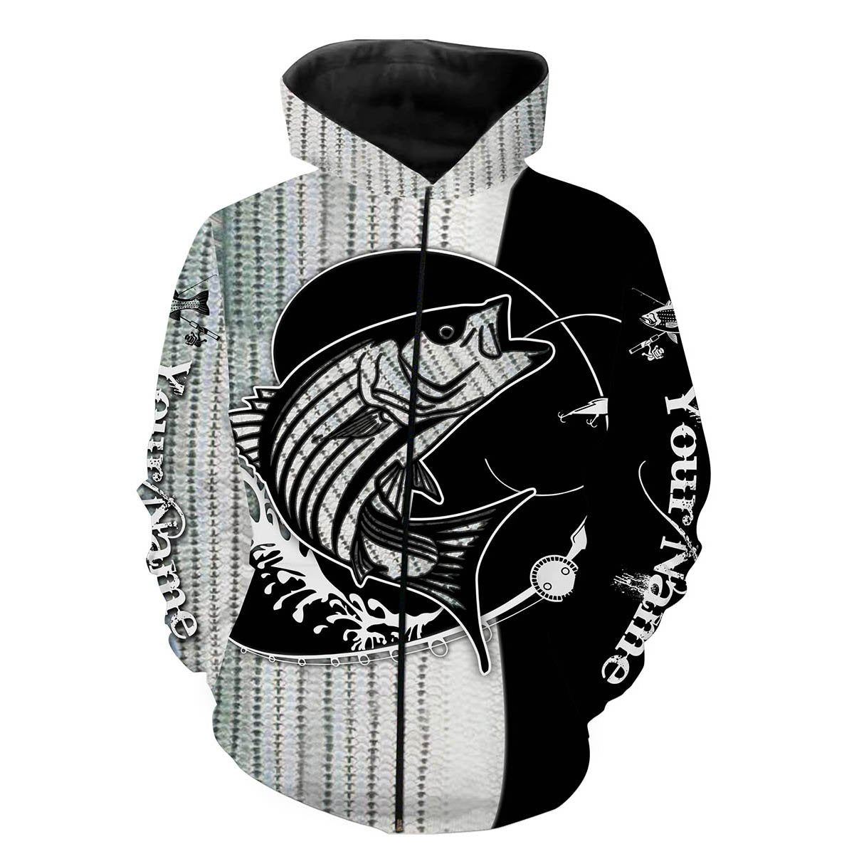 Striped Bass Fishing Customize Name All Over Printed Shirts For Men And Women Personalized Fishing Gift NQS236 Zip up hoodie