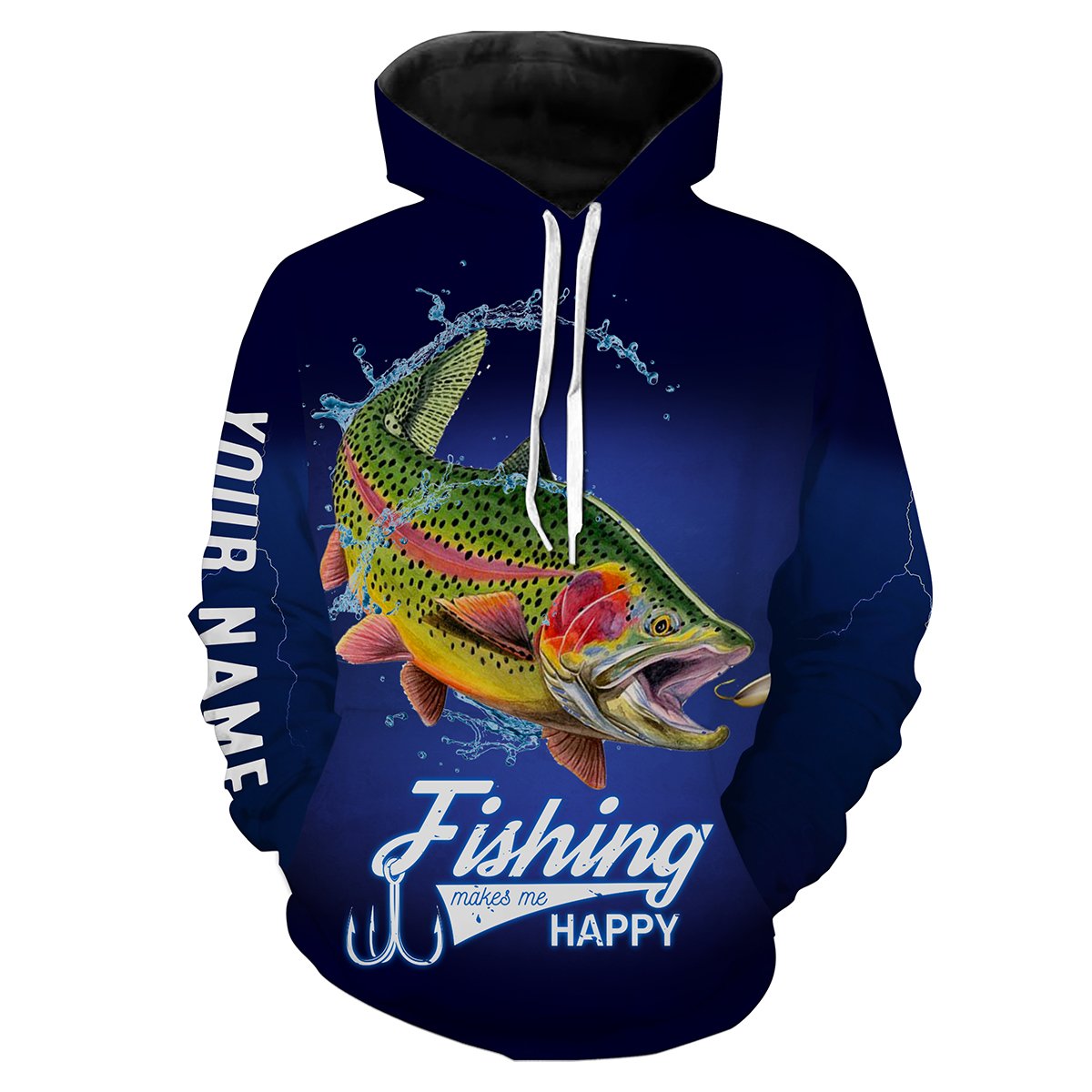 Fishing Makes Me Happy Rainbow Trout Fishing 3D All Over printed Customized Name Shirts For Adult And Kid NQS313