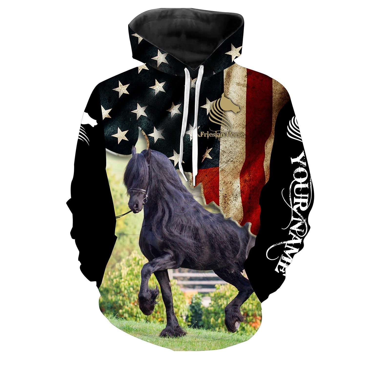 Friesian horse American flag patriotic Customize Name 3D All Over Printed Shirts Personalized gift For Horse Lovers NQS2698