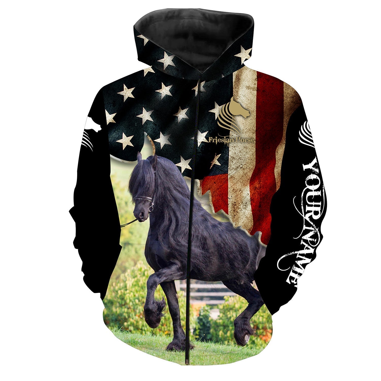 Friesian horse American flag patriotic Customize Name 3D All Over Printed Shirts Personalized gift For Horse Lovers NQS2698