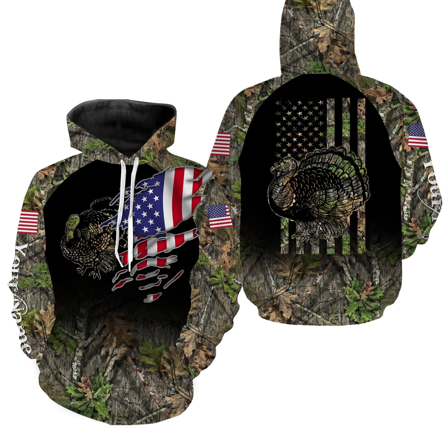 Wild Turkey hunting clothes US flag hunting camo Customize Name 3D All Over Printed Shirts plus size Personalized Hunting gift NQS2701 Hoodie