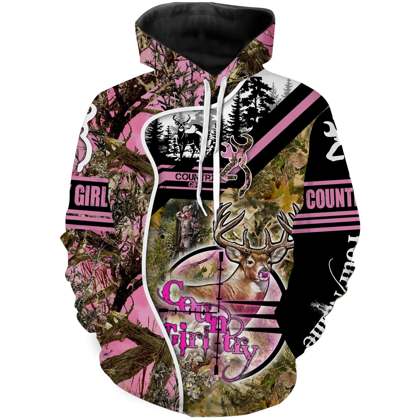 Country Girl Deer Hunting Pink Muddy Camo Custom Name 3D All Over Print Shirts Hoodie Hoodie