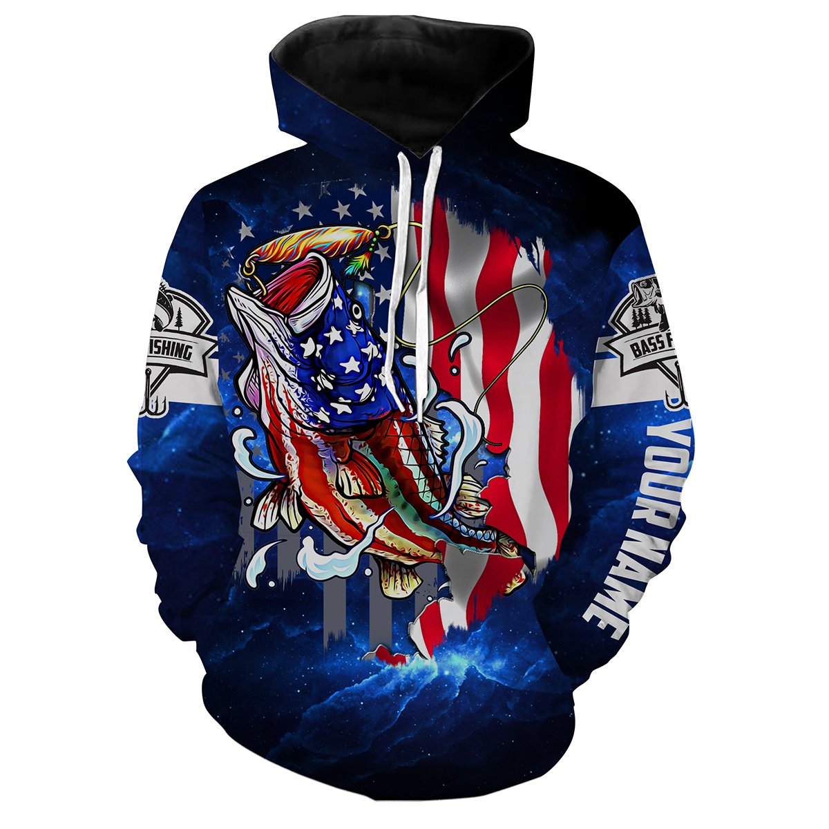 Bass Fishing 3D American Flag patriotic Customize name All over print shirts - personalized fishing gift for men and women and Kid - NQS387 Hoodie