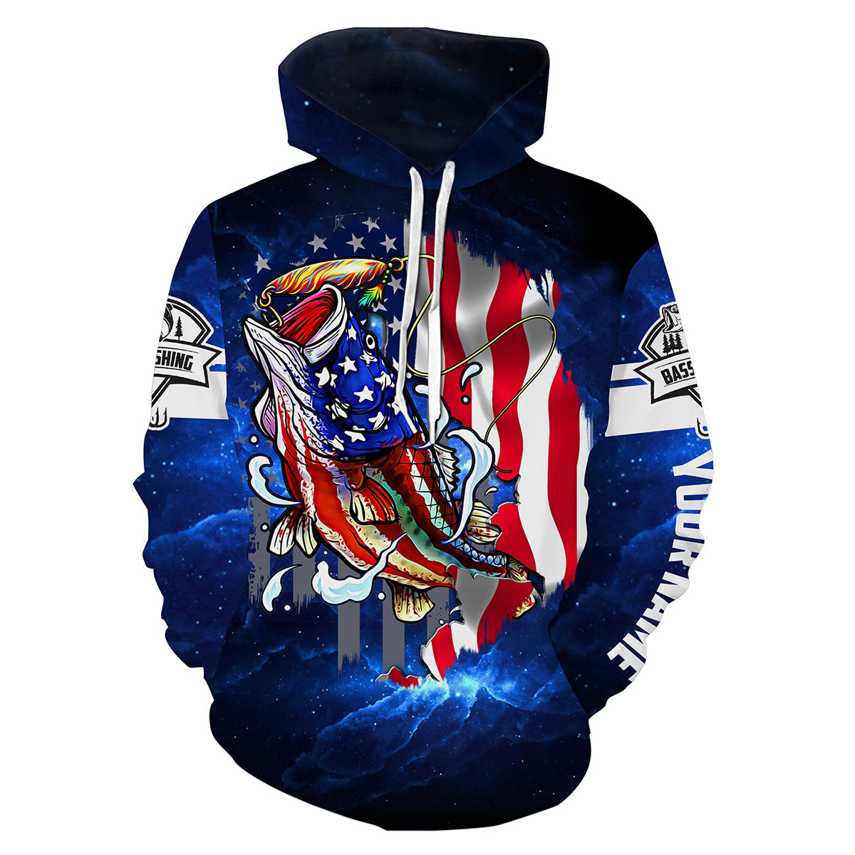 Bass Fishing 3D American Flag patriotic Customize name All over print Hoodie, Sweatshirt, fishing gift for men and women and Kid - NQS387