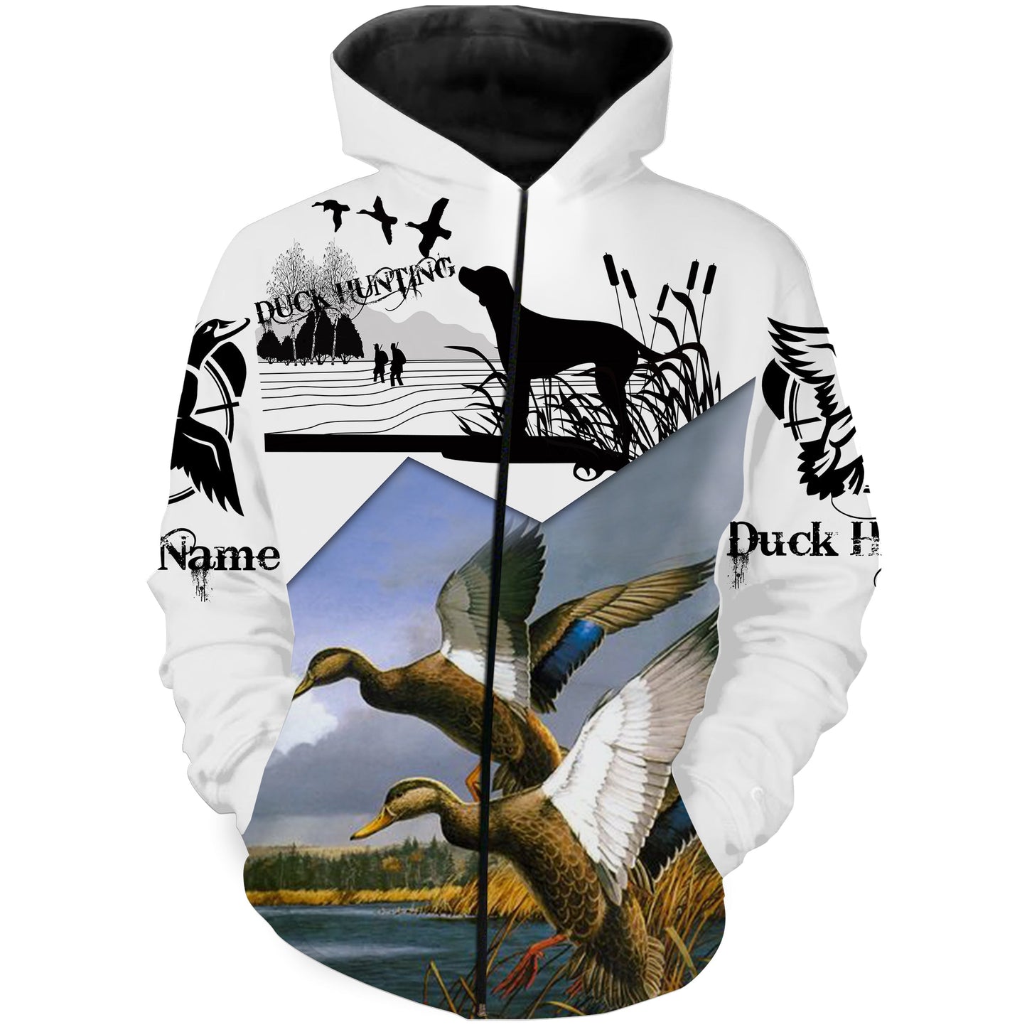 Duck Hunting Dog Waterfowl Camouflage Customize Name 3D All Over Printed Shirts Nqs1062 Zip Up Hoodie Zip Up Hoodie