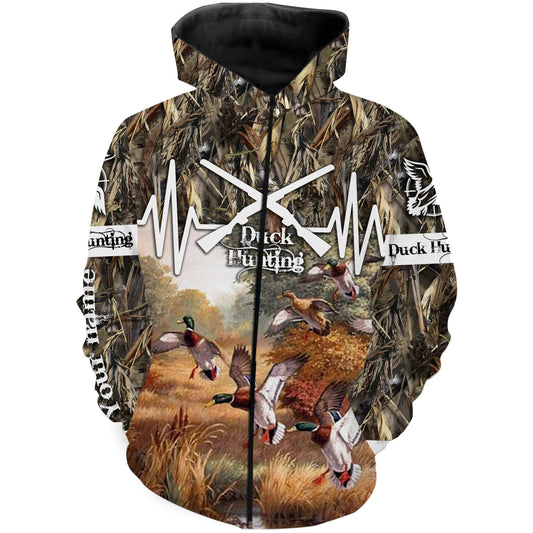 Duck Hunting Waterfowl Camouflage Customize Name 3D All Over Printed Shirts Nqs1063 Zip Up Hoodie Zip Up Hoodie