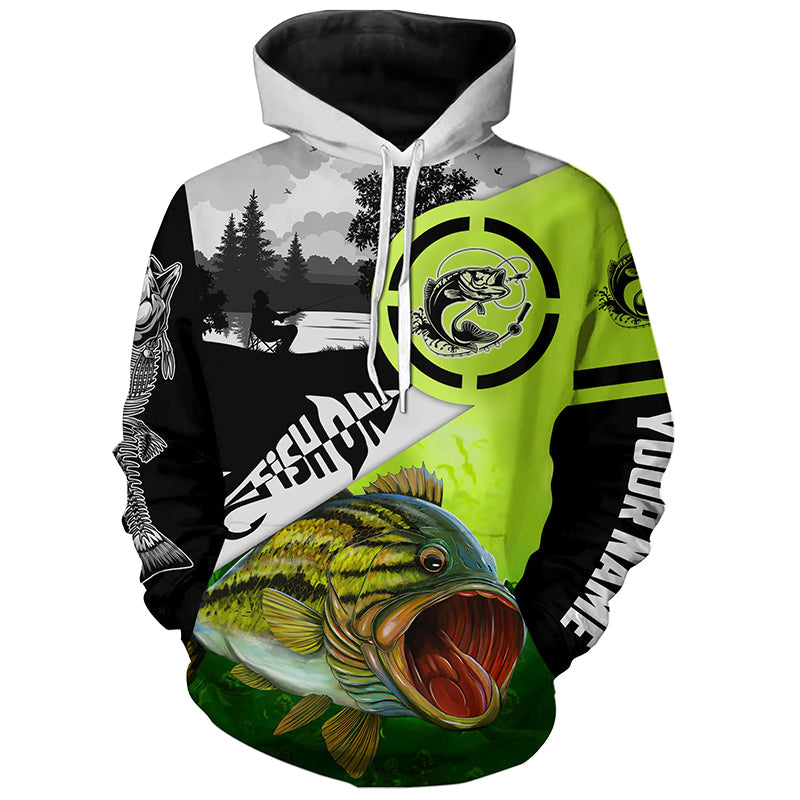 Largemouth Bass fishing fish on green black shirt fish reaper Customize Name All Over Printed Shirts NQS1270