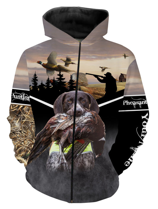 Pheasant hunting dog German Shorthaired Pointer Custom Name 3D All over print Shirts Zip up hoodie