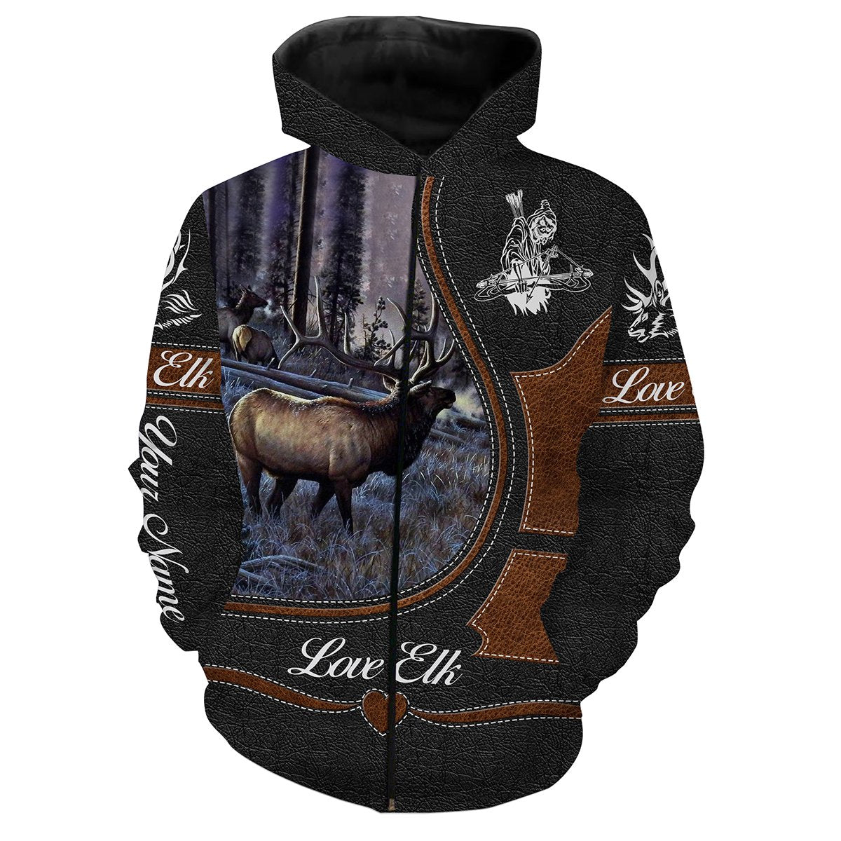 Love Elk Hunter Bow Hunting Customize Name 3D All Over Printed Hunting Shirt Personalized Gift For Hunters Nqs408 Zip Up Hoodie Zip Up Hoodie