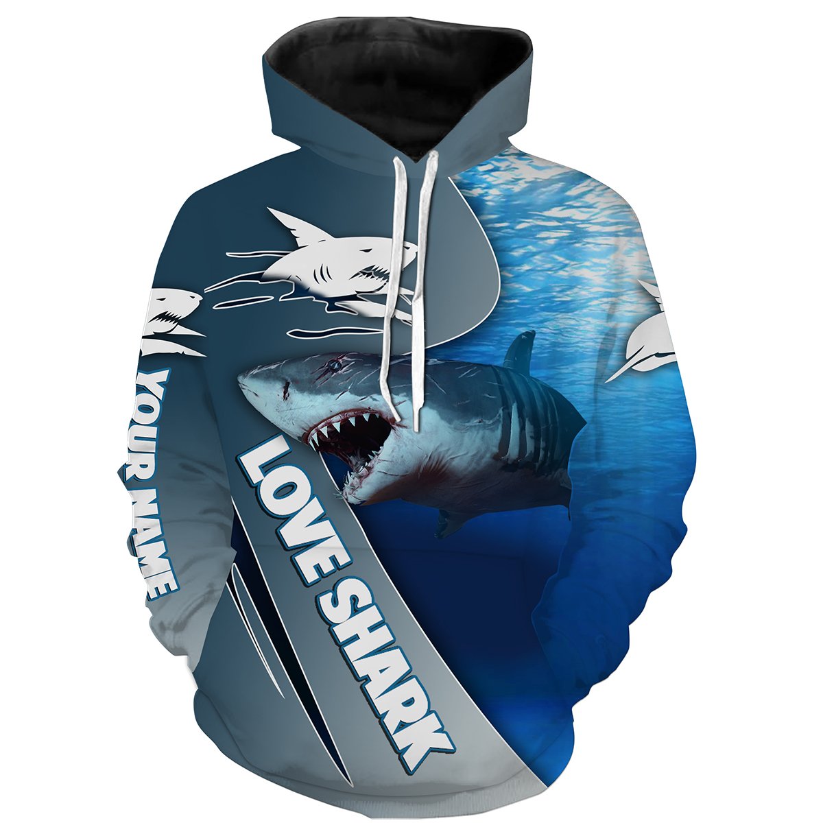 Shark Fishing Blue Ocean Customize name 3D All over print shirts Hoodie