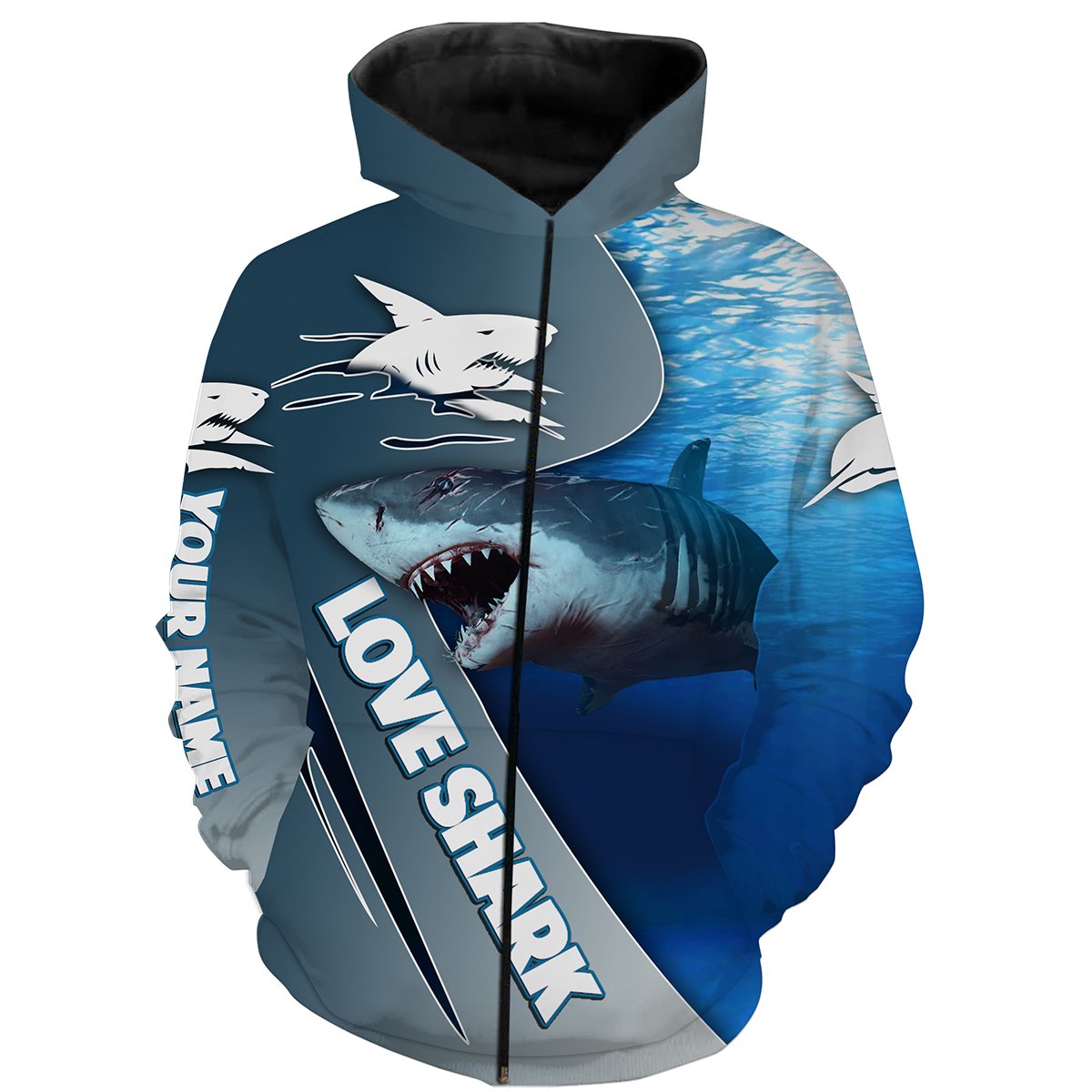 Shark Fishing Blue Ocean Customize name 3D All over print shirts Zip up hoodie