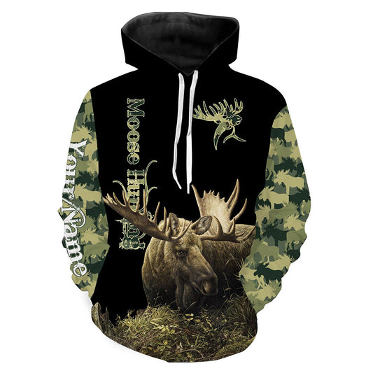 Moose Hunting Green Camo 3D All Over print shirts personalized hunting apparel for Adult and kid NQS534