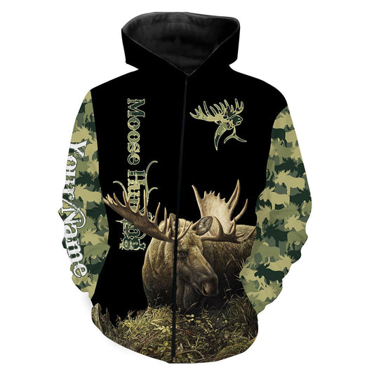 Moose Hunting Green Camo 3D All Over print shirts personalized hunting apparel for Adult and kid NQS534