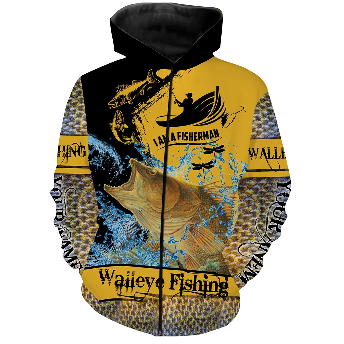 I am a fisherman Walleye Fishing Custome Name All Over Printed Shirts For Adult And Kid Personalize Gift NQS258 Zip up hoodie