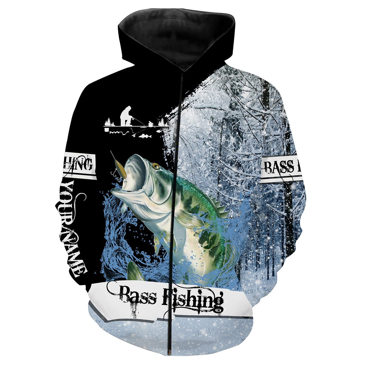 Largemouth Bass Ice Fishing 3D All Over Printed Shirts For Adult And Kid Nqs295 Zip Up Hoodie Zip Up Hoodie