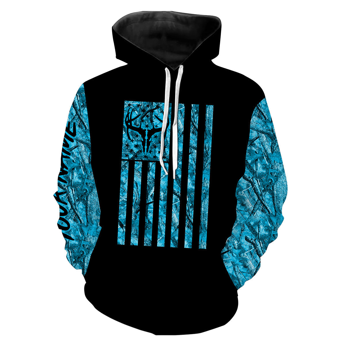 Deer hunting American flag deer skull blue camo personalized deer hunting hoodie, sweatshirt - NQSD8